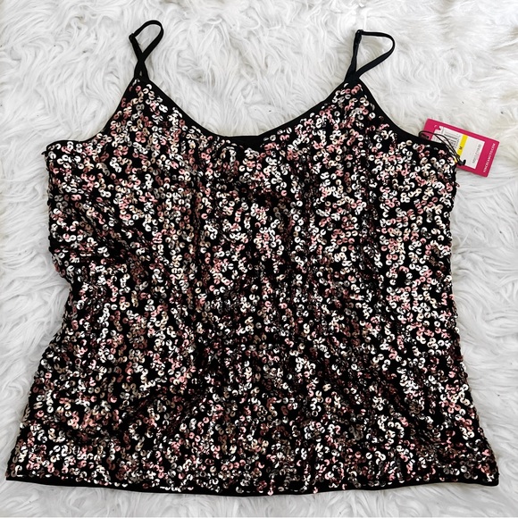 Vince Camuto Gilded Rose Sequin Adjustable Spaghetti Strap Night Out Tank - Picture 7 of 10